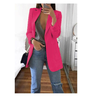 Women slim fit turn-down collar long sleeve business suit overcoat