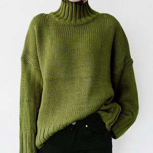 Women solid color knit long sleeve pullover turtleneck sweater