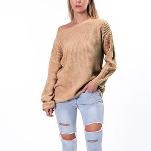 Women winter fall long sleeve solid color knit sweater