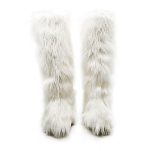 Women winter anti-skid flat heel faux fur knee high snow boots