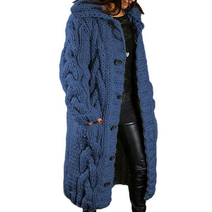 Women long knitted button up duster cardigan