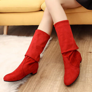 Women chunky low heel solid color over the knee boots