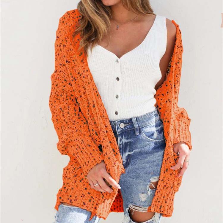 Women colorful dot knitted winter fall pockets long cardigan