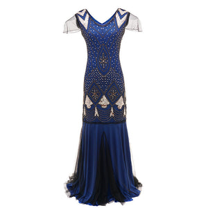 Vintage 1920s sequins lace patchwork costume maxi dress | Retro evening gowns party dress