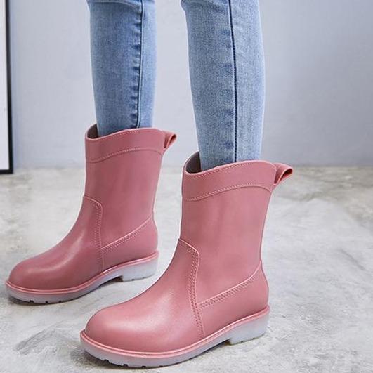 Women mid calf low heel antiskid slip on rain boots