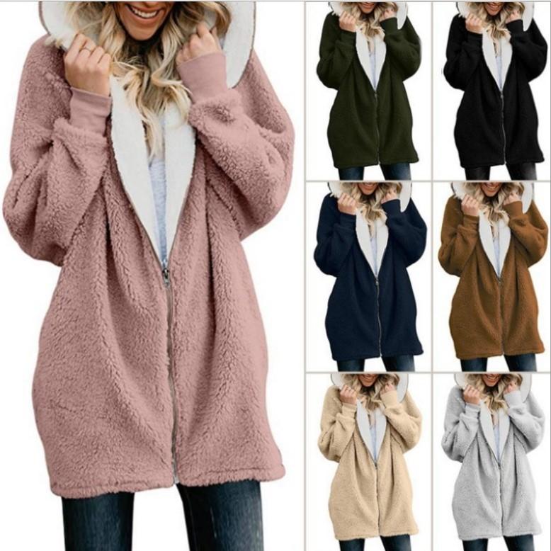 Women's zipper fleece coat hooded winter coat