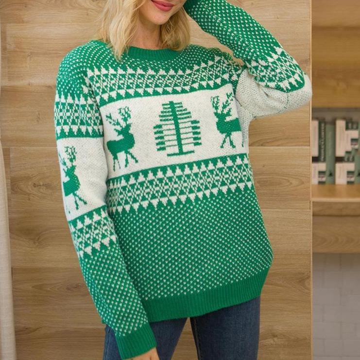 Crew Neck Pullover Christmas Sweater Womens - Getcomfyshoes