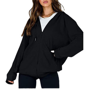 Women winter casual plain zip up hoodie sweatshirt with pockets