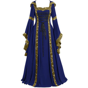 Female's Retro Medieval Renaissance Square Neck Trumpet Sleeves Large Swing Long Flare Dress