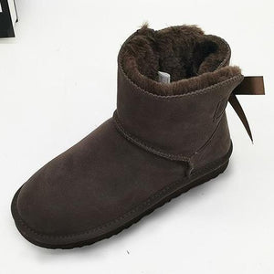 Women back bowknot thick faux fur antiskid platform short snow boots
