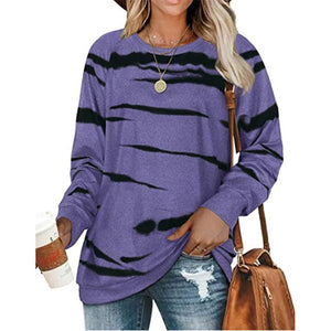 Women crewneck stripe printed pullover tie dye sweatshirt