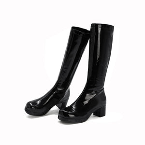 Knee high chunky heel solid color side zipper womens fashion boots