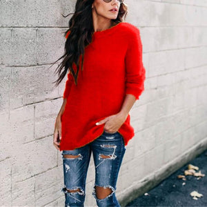 Women knit long sleeve pullover crew neck sweater