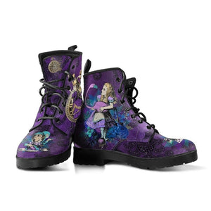 Women lace up purple short catoon print cute boots