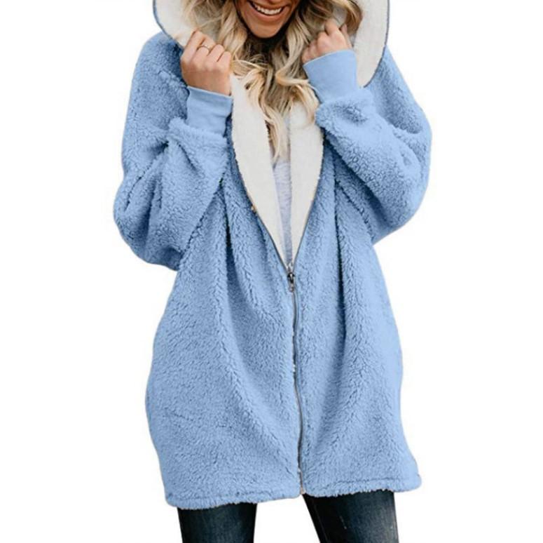 Women's zipper fleece coat hooded winter coat