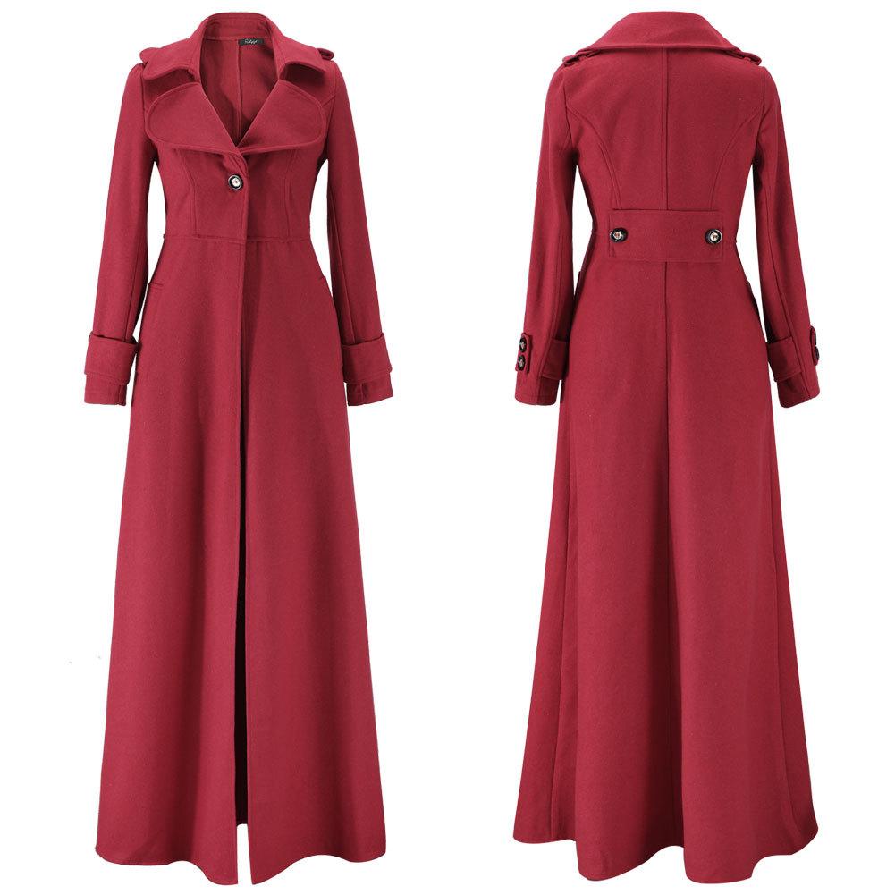 Women maxi turn-down collar long sleeve duster trench coat