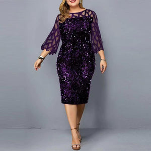 Plus size sequins bodycon midi dress | 3/4 sleeves party banquet formal evening dress