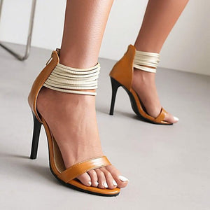 Women ankle ring strap peep toe back zipper side hollow stiletto heels