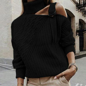 Long Sleeve One Shoulder Casual Turtleneck Sweater