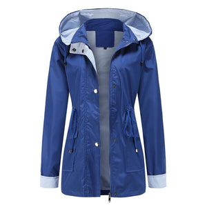 Women hoodie zip up buttons long sleeve trench coat