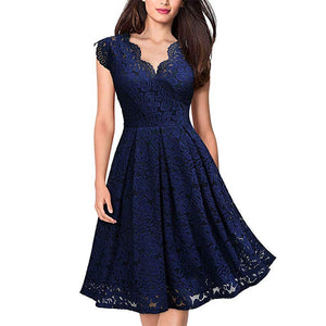 Sleevesless v neck wrap lace dress flare mini dress | A line large swing cocktail dress evening gowns