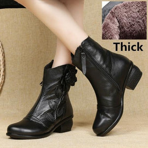 Women fashion flower  block heel ankle boots