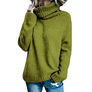 Women knit long sleeve solid color turtleneck pullover sweater