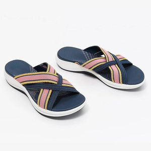 Women chunky peep toe criss cross strap slide wedge sandals