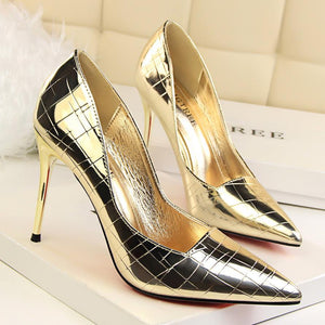 Women sexy metallic prom pointed toe stiletto heels