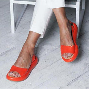 Women peep toe elastic strap slip on flat sandals