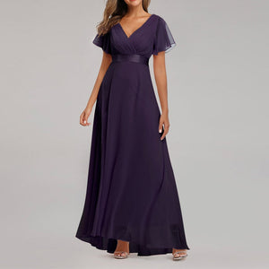 Premium chiffon flare short sleeves maxi dress | High waist large swing flare dress evening gowns