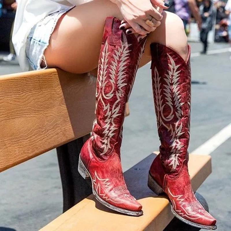 Knee high western cowboy boots pointed toe cowgirl boots vintage country boots