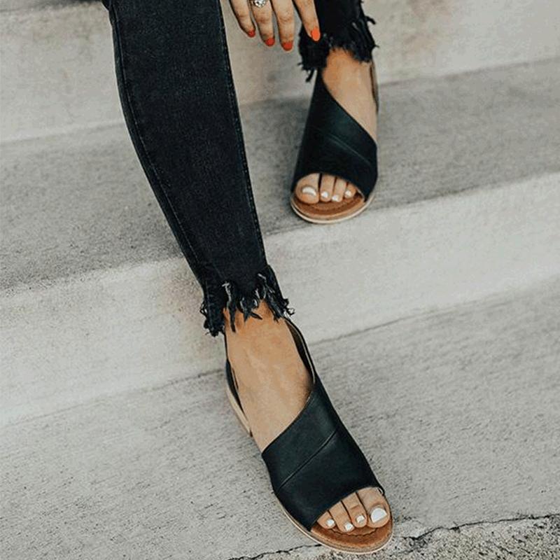 Leopard Peep Toe Side Hollow Low Chunky Sandals