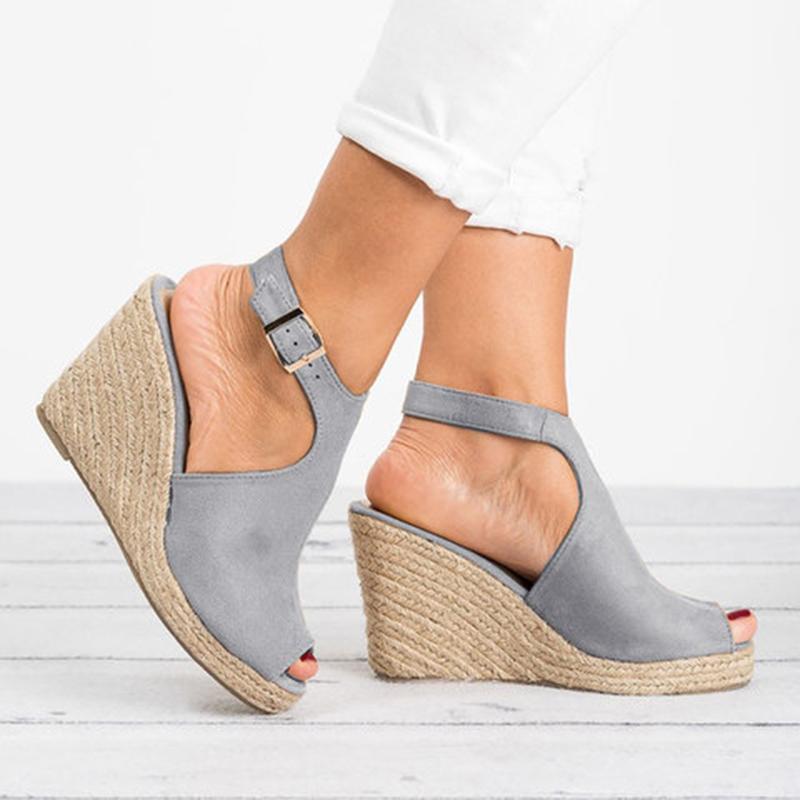 Wedge Espadrille Suede Peep Toe Ankle Strap Slingback Sandals