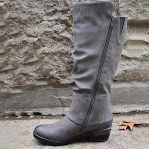 Mid calf zipper boots Winter boots for women mid calf block heel boots
