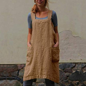 Linen Shoulder Strap Pinafore Mini Dress - GetComfyShoes
