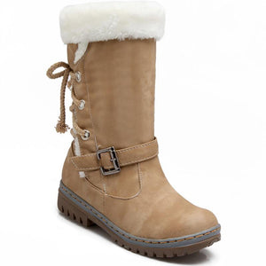 Mid Calf Boots Buckle Fur Lining Flat Snow Boots For Women - GetComfyShoes