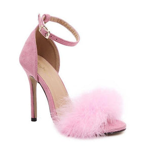 Plush Open Toe Suede Round Belt Pink Women Sandals - GetComfyShoes