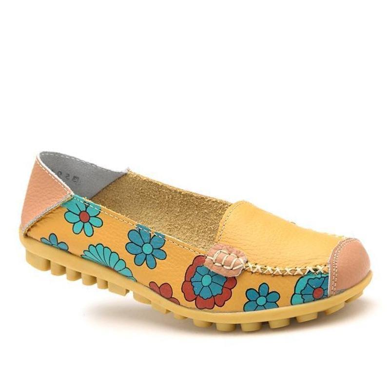 Comfortable Moccasins for Women Floral Printing Slip on Loafers - GetComfyShoes