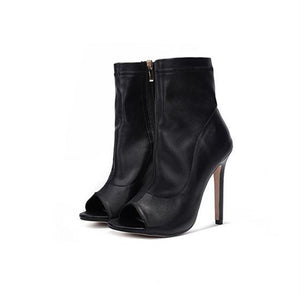 Women square peep toe zipper stiletto high heel ankle boots