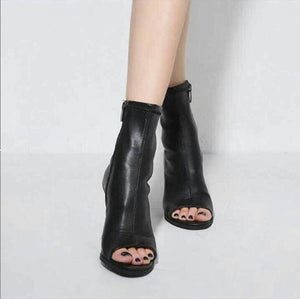 Women square peep toe zipper stiletto high heel ankle boots