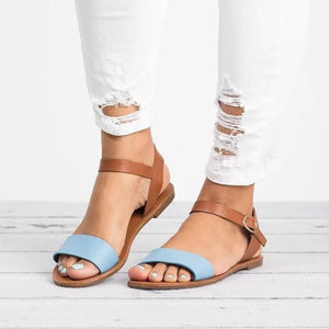 Women summer beach peep toe ankle strap flat sandals