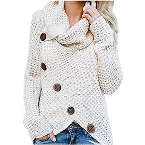 Women knit long sleeve button up turtleneck sweater