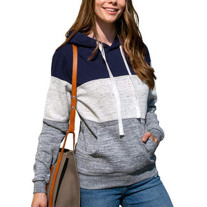 Women color block drawstring sweatshirt fall winter pullover hoodie