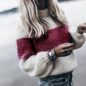 Women crew neck pullover knit long sleeve mohair sweater