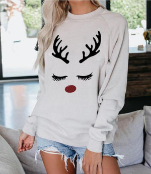 Women's reindeer printed pullover Chritmas crewneck sweatshirts loose outfits