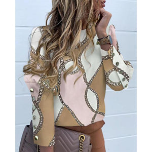 Women metal buttons long sleeve slim fit crew neck fashion tops