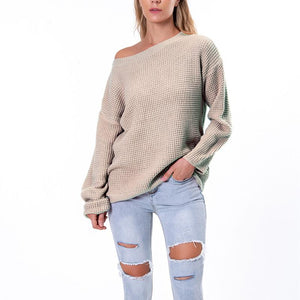 Women winter fall long sleeve solid color knit sweater