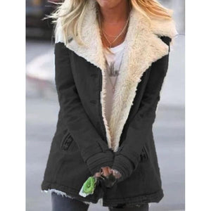 Women faux fur turn-down collar winter coat jacket