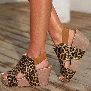 Women peep toe high heeled wedge slingback sandals